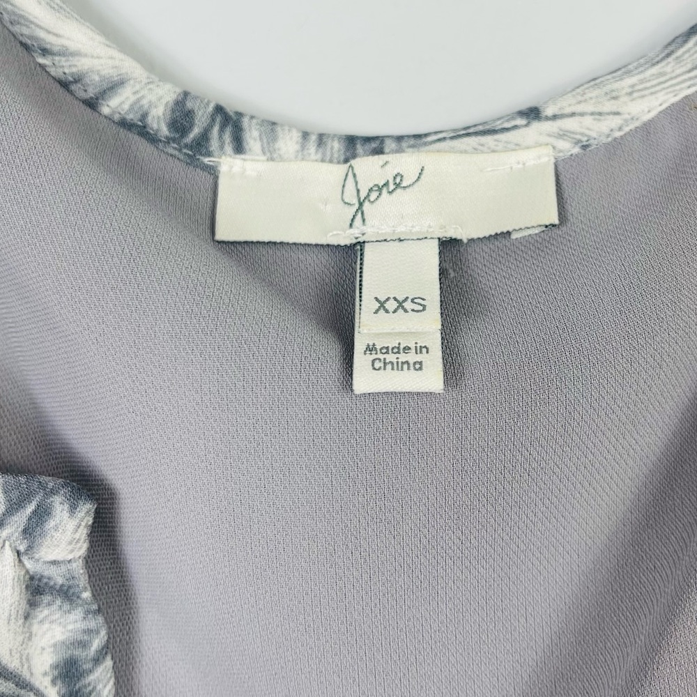 Joie Isaline Feather Cold Shoulder Mini Dress Gray White Print Silk Tie Belt XXS - Picture 9 of 16